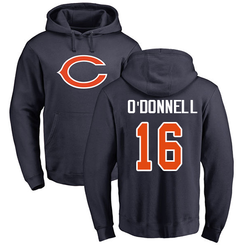 Chicago Bears Men Navy Blue Pat O Donnell Name and Number Logo NFL Football 16 Pullover Hoodie Sweatshirts